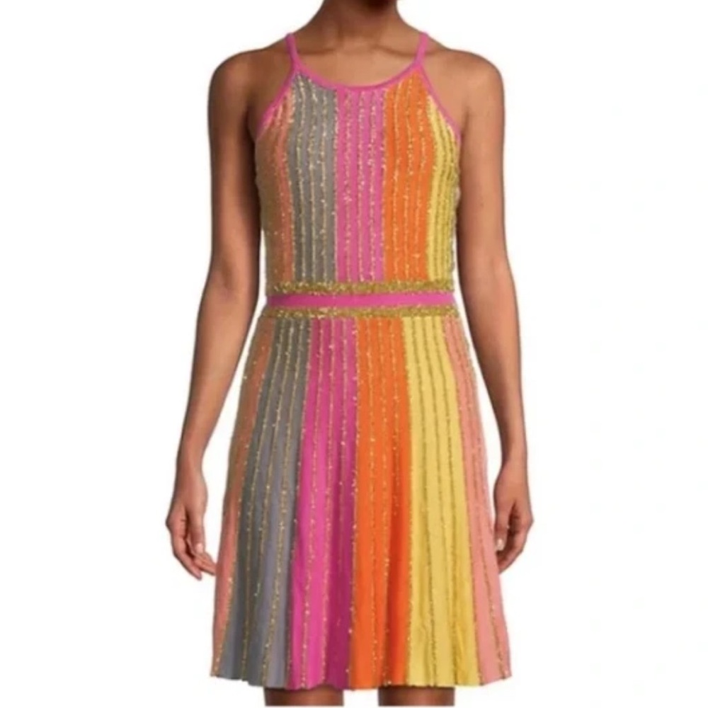 Allison New York Gold Metallic Colorful Striped Knit Dress - size Small NWT